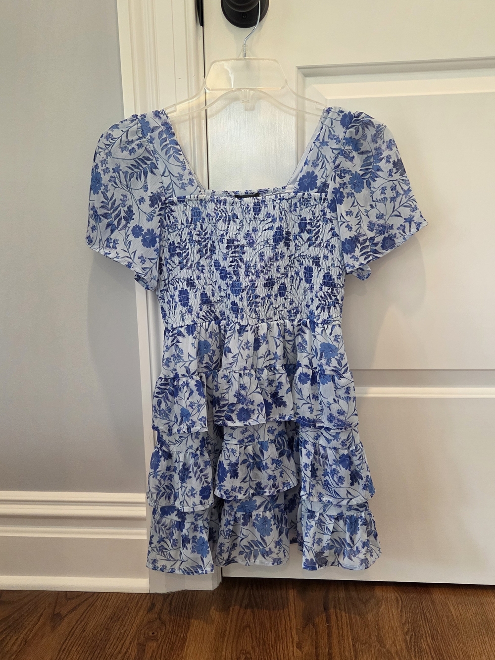 Smocked Blue Floral Tiered Kids Dress